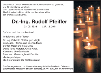 Traueranzeige von Rudolf Pfeiffer von Echo-Zeitungen (Gesamtausgabe)