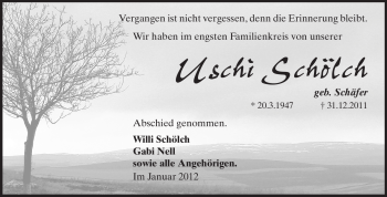 Traueranzeige von Uschi Schölch von Odenwälder Echo