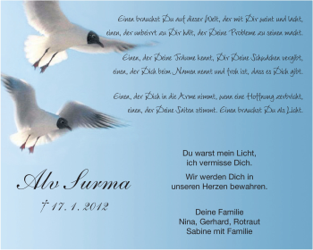 Traueranzeige von Alv Surma von Echo-Zeitungen (Gesamtausgabe)