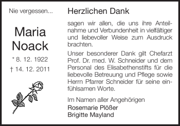 Traueranzeige von Maria Noack von Echo-Zeitungen (Gesamtausgabe)