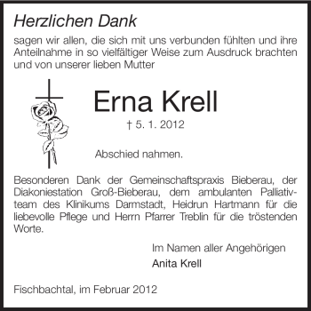 Traueranzeige von Erna Krell von Echo-Zeitungen (Gesamtausgabe)