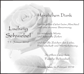 Traueranzeige von Ludwig Schwebel von Rüsselsheimer Echo, Groß-Gerauer-Echo, Ried Echo