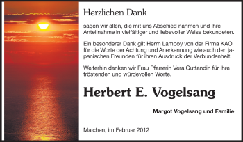 Traueranzeige von Herbert Vogelsang von Echo-Zeitungen (Gesamtausgabe)