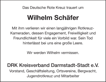 Traueranzeige von Wilhelm Felix Schäfer von Echo-Zeitungen (Gesamtausgabe)