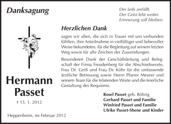 Traueranzeige von Hermann Passet von Starkenburger Echo
