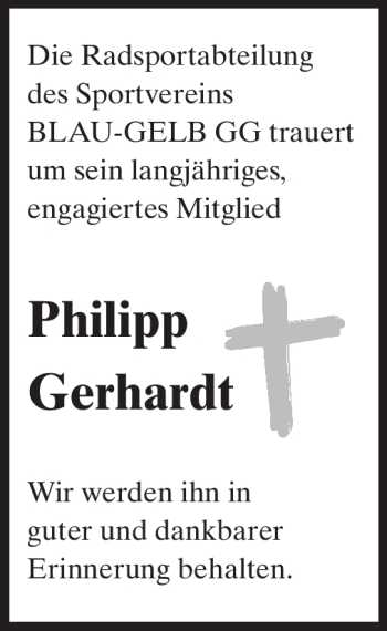 Traueranzeige von Philipp Gerhardt von Rüsselsheimer Echo, Groß-Gerauer-Echo, Ried Echo