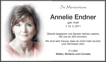 Traueranzeige von Annelie Endner von Rüsselsheimer Echo, Groß-Gerauer-Echo, Ried Echo