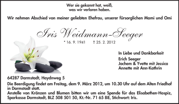 Traueranzeige von Iris Weidmann-Seeger von Echo-Zeitungen (Gesamtausgabe)