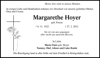 Traueranzeige von Margarethe Hoyer von Rüsselsheimer Echo, Groß-Gerauer-Echo, Ried Echo