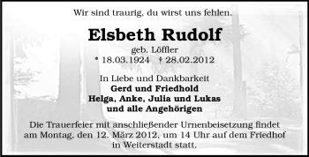 Traueranzeige von Elsbeth Rudolf von Echo-Zeitungen (Gesamtausgabe)