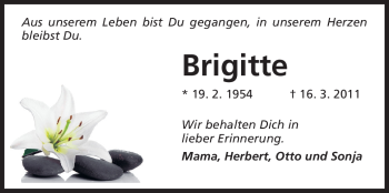 Traueranzeige von Brigitte Horlebein von Darmstädter Echo, Odenwälder Echo, Rüsselsheimer Echo, Groß-Gerauer-Echo, Ried Echo