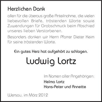 Traueranzeige von Ludwig Lortz von Odenwälder Echo