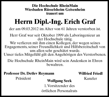 Traueranzeige von Erich Graf von Rüsselsheimer Echo, Groß-Gerauer-Echo, Ried Echo