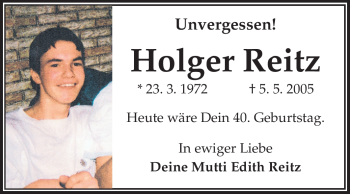 Traueranzeige von Holger Reitz von Echo-Zeitungen (Gesamtausgabe)