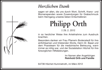 Traueranzeige von Philipp Orth von Odenwälder Echo