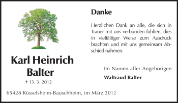 Traueranzeige von Karl Heinrich Balter von Rüsselsheimer Echo, Groß-Gerauer-Echo, Ried Echo