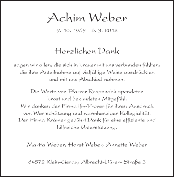 Traueranzeige von Achim Weber von Rüsselsheimer Echo, Groß-Gerauer-Echo, Ried Echo