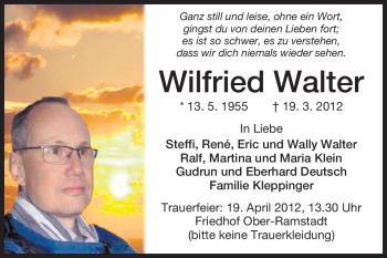 Traueranzeige von Wilfried Walter von Echo-Zeitungen (Gesamtausgabe)