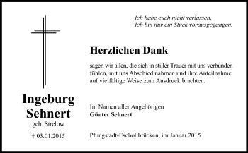 Traueranzeige von Ingeburg Sehnert von Echo-Zeitungen (Gesamtausgabe)