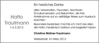Traueranzeige von Hatto Trautmann von Echo-Zeitungen (Gesamtausgabe)