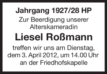 Traueranzeige von Liesel Roßmann von Starkenburger Echo
