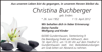 Traueranzeige von Christina Buchberger von Echo-Zeitungen (Gesamtausgabe)