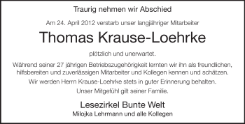 Traueranzeige von Thomas Karuse-Loehrke von Darmstädter Echo, Odenwälder Echo, Rüsselsheimer Echo, Groß-Gerauer-Echo, Ried Echo