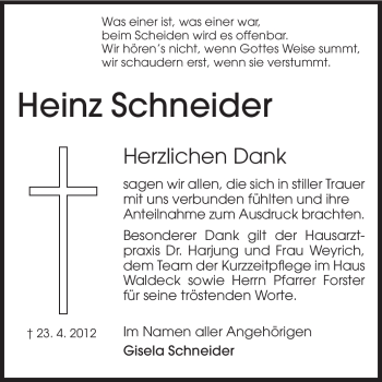 Traueranzeige von Heinz Schneider von Echo-Zeitungen (Gesamtausgabe)