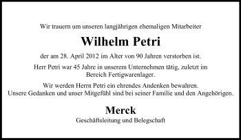 Traueranzeige von Wilhelm Petri von Echo-Zeitungen (Gesamtausgabe)