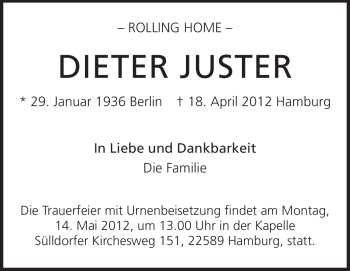 Traueranzeige von Dieter Juster von Rüsselsheimer Echo, Groß-Gerauer-Echo, Ried Echo