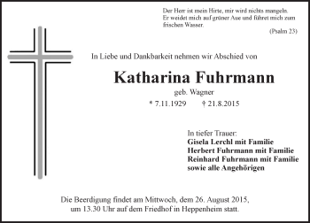 Traueranzeige von Katharina Fuhrmann von trauer.echo-online.de