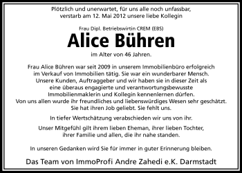 Traueranzeige von Alice Bühren von Darmstädter Echo