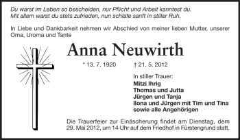 Traueranzeige von Anna Neuwirth von Odenwälder Echo Traueranzeige von Anna Neuwirth von Odenwälder Echo
