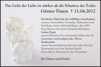 Traueranzeige von Günter Daum von Rüsselsheimer Echo, Groß-Gerauer-Echo, Ried Echo