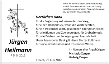 Traueranzeige von Jürgen Heilmann von Odenwälder Echo