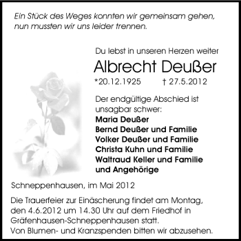 Traueranzeige von Albrecht Deußer von Echo-Zeitungen (Gesamtausgabe)