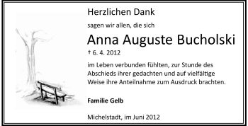 Traueranzeige von Anna Auguste Bucholski  von Odenwälder Echo