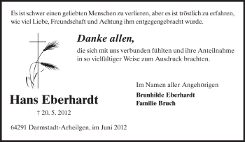 Traueranzeige von Hans Eberhardt von Echo-Zeitungen (Gesamtausgabe)