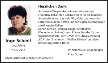 Traueranzeige von Inge Scheel von Echo-Zeitungen (Gesamtausgabe)