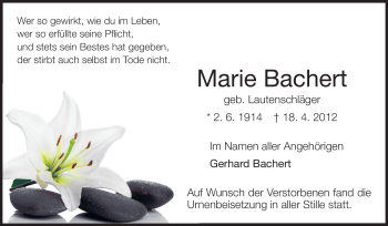 Traueranzeige von Marie Bachert von Echo-Zeitungen (Gesamtausgabe)