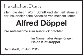 Traueranzeige von Alfred Döppel von Echo-Zeitungen (Gesamtausgabe)