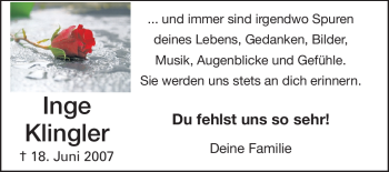 Traueranzeige von Inge Klingler von Echo-Zeitungen (Gesamtausgabe)