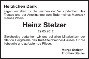 Traueranzeige von Heinz Stelzer von Echo-Zeitungen (Gesamtausgabe)