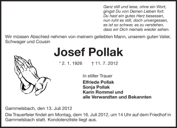 Traueranzeige von Josef Pollak von Odenwälder Echo