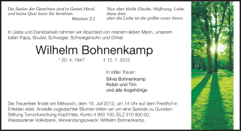 Traueranzeige von Wilhelm Bohnenkamp von Echo-Zeitungen (Gesamtausgabe)