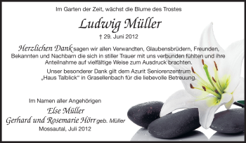 Traueranzeige von Ludwig Müller von Odenwälder Echo