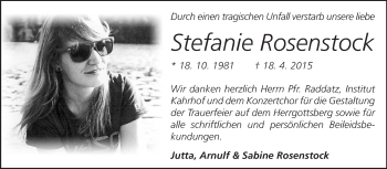 Traueranzeige von Stefanie Rosenstock von Echo-Zeitungen (Gesamtausgabe)