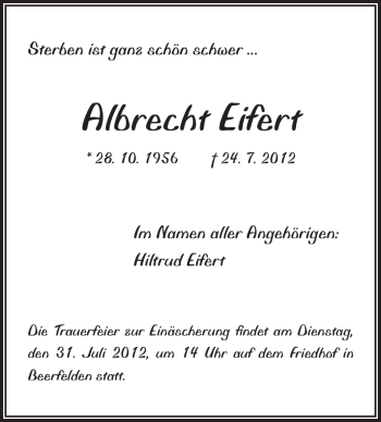 Traueranzeige von Albrecht Eifert von Odenwälder Echo