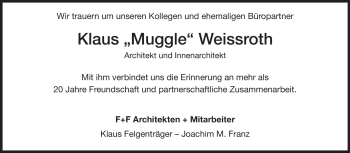 Traueranzeige von Klaus Weissroth von Echo-Zeitungen (Gesamtausgabe)