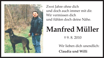 Traueranzeige von Manfred Müller von Darmstädter Echo, Odenwälder Echo, Rüsselsheimer Echo, Groß-Gerauer-Echo, Ried Echo